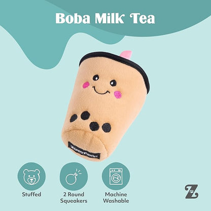ZippyPaws NomNomz - Dog Squeaky Toys to Keep Them Busy, Funny Food Plush for Small & Medium Dogs, Cute Stuffed Puppy Toy, Pet Products, Gift for Dogs of All Breeds, Soft and Cuddly - Boba Milk Tea