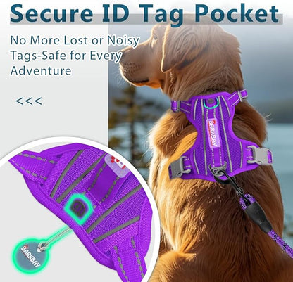 BARKBAY Dog Harness No Pull with ID Tag Pocket - Heavy Duty, Reflective, Easy Control for Large Dogs(Purple,XL)