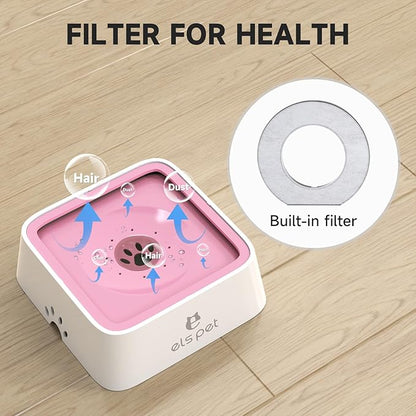 ELS PET No Spill Dog & Cat Bowl - 70oz/2L Large Capacity Travel Water Dispenser (Pink)