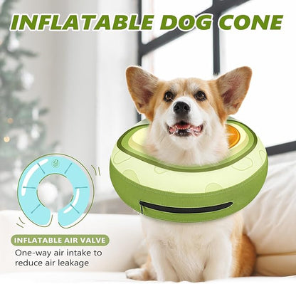 Inflatable Dog Cone Collar to Stop Licking, Soft Neck Donut Collar After Surgery, Adjustable Recovery Cone for Small Medium Large Dogs (Avocado,S)