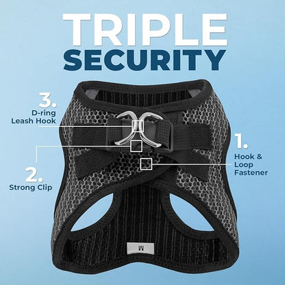 Best Pet Supplies - All Weather Mesh/Plush, Reflective, No Pull Harness for Small, Medium Dogs, Cats - Secure with Hook & Loop Fastener, Buckle, Double D-Rings - Gray 2-Tone, S
