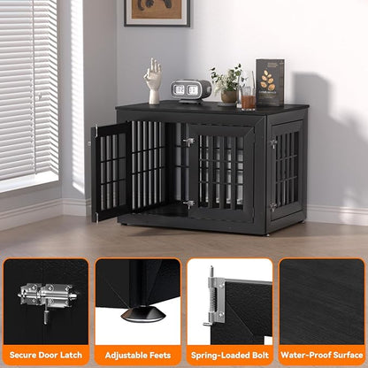 Snuowu 38" Heavy Duty Dog Crate Furniture for Small,Medium and Large Dogs,Rustic Wooden Dog Cage Kennel Indoor Furniture with Waterproof Top,Decorative Pet House Side End Table (Black)