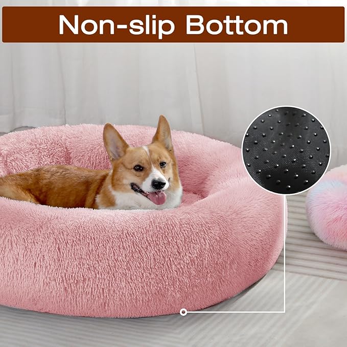 JOLLYVOGUE Dog Beds Large Sized Dog, 36 inches Calming Soft Anti-Anxiety Donut Dogs Bed, Washable Round Fluffy Cushion for Large Pets, Fits up to 80 lbs Pets