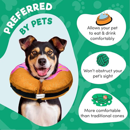 BENCMATE Inflatable Dog Cone Collar Alternative, Soft Dog Cone for Small Medium Large Dogs and Cats, Neck Recovery ECollar Donut Collar After Surgery (Small, Donut-Strawberry)