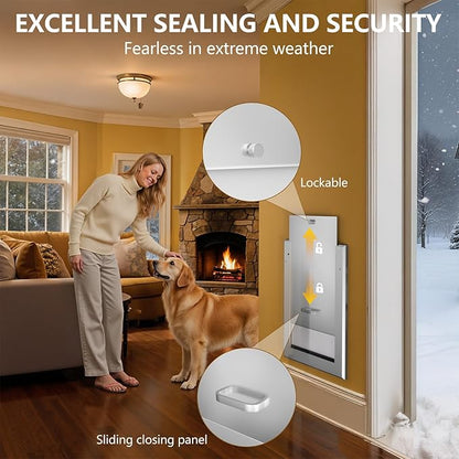 Ownpets Aluminum Dog Door for Wall and Door, Double Flap Energy Efficient, Telescoping Tunnel and Lock Panel, Heavy Duty Doggy Door for Dogs Up to 40lbs, Medium