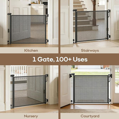 SPACEANY Retractable Safety Baby Gate or Mesh Dog Gate,Durable Portable Mesh Retractable Gate,Easy to Use for Stairs, Doorways, Hallways, Indoor, Outdoor, 33.5" Tall, Up to 55" Wide, Black