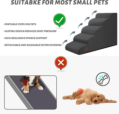 Aodisman 5-Step Dog Stairs and Ramp for High Bed, Non-Slip Sturdy Pet Steps for Small Dogs and Cats,22.2" H, Black