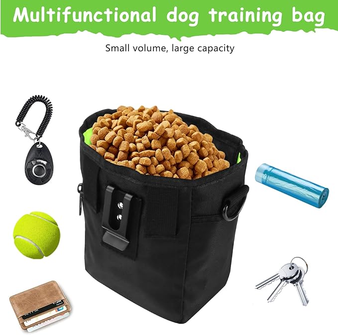kissleaf Dog Treat Pouch with Magnetic Closure, Treat Pouches for Pet Training, Large Dog Treat Training Pouch and Dog Clicker, Dog Training Treat Pouch Built-in Poop Bag Dispenser, Hands-Free Snack
