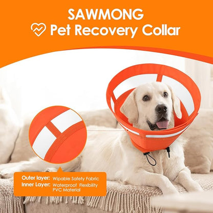 SAWMONG Soft Cone for Dogs – Small Dog Recovery Collar, Adjustable E-Collar to Stop Licking After Surgery (S, Orange)