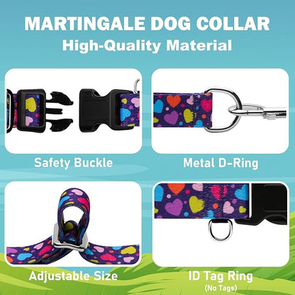 Valentines Martingale Collar for Dogs with Buckle No Pull Adjustable Nylon Limited Slip Training Dog Collars (Purple Love, Small)