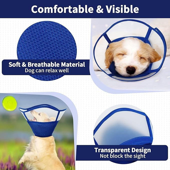 Allroaring Dog Cone Collar, Soft Dog Cones for Medium Dogs After Surgery, Adjustable Pet Cone for Dogs to Stop Licking, Breathable Doggie Elizabethan Collar for Wound Care Spay Neuter, Blue M