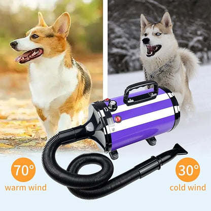High Velocity Professional Dog Grooming Dryer,Adjustable Temperature and Speed Hair Dryer for Pets with 4 Nozzles