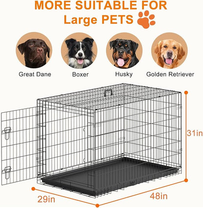 FDW XL Dog Crate 48inch Dog Cage Foldable Metal Kennel with Leakproof Tray Foldable Design Indoor Outdoor Use for Extra Large Dogs,Black