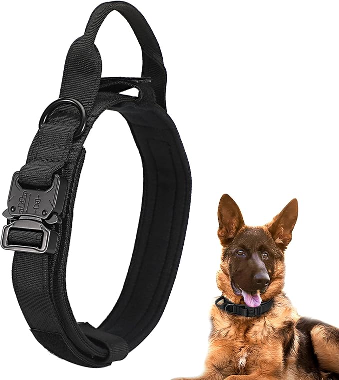 Dog Tactical Collar Military Dog Training Collar Control Handle and Heavy Metal Buckle for Medimum Large Dog Training Behavior Aids Black L