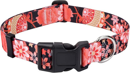 Mihqy Dog Collar with Bohemia Floral Tribal Geometric Patterns - Soft Ethnic Style Collar Adjustable for Small Medium Large Dogs(Red Flower A,S)