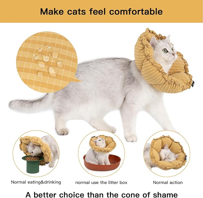 H HIDREAM Soft Cat Cone Collar， Cute Adjustable Cat Recovery Collar，Elizabethan e Collar that can Protect Head and Foot Wounds，Daisy Yellow All-Season Style