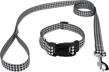 Country Brook Petz - Houndstooth Everyday Dog Collar and Leash - Sports and Athletics Collection Featuring Spirited Designs (5/8 Inch, Small)