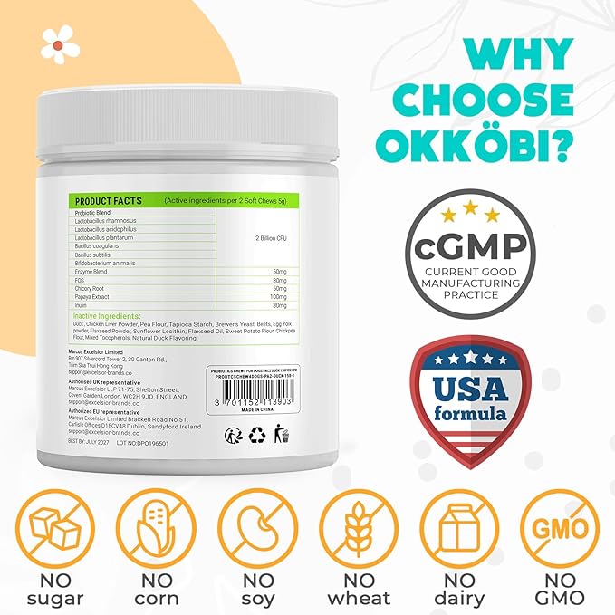 Probiotics for Dogs Chews 150 pcs - Probiotic Chews for Dogs with Enzymes & Natural Ingredients - Digestive & Gut Health Support - US Formula - Duck Flavored