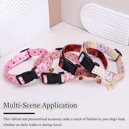 Love Pattern Dog Collar with Buckle Adjustable Safety Nylon Collars for Small Medium Large Dogs, Cute Stylish Girl Boy Christmas Dog Collar(Red Heart,M)