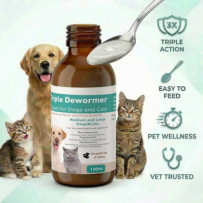 Dewormer Liquid for Cats and Dogs Broad Spectrum,Pyrantel Pamoate and Praziquantel Targets Tapeworm Roundworm and Hookworm Fast Acting Solution for Puppy Kitten Small Medium Large Breeds-3.38 fl oz