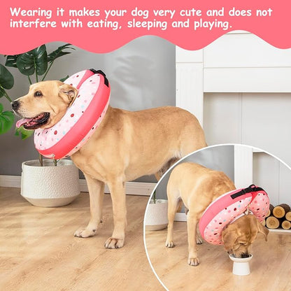 Dog Cone Collar Inflatable Donut for Large Medium Small Dogs, Soft Waterproof Dog Cone Alternative After Surgery Prevents Licking Wounds Easy Clean (Pink, S (Neck 5"-9"))