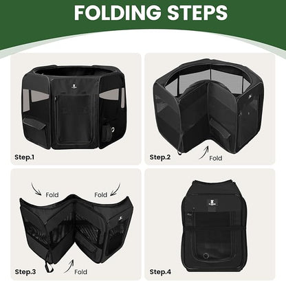 X-ZONE PET Dog Playpen Portable Pet Play Pens for Puppies, Cat, Rabbit, Chicks, Foldable Exercise Play Tent Kennel Crate, Indoor/Outdoor Travel Camping Black Small