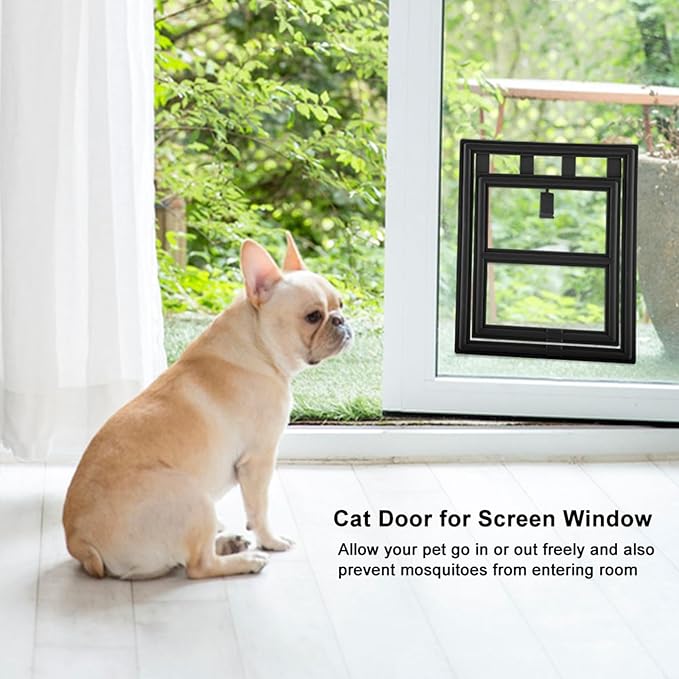 Acouto Screen Fit Pet Door Plastic Pet Dog Puppy Door Locking Safe Flap Screen Window Gate Doors, & Ramps (L Japanese Font)