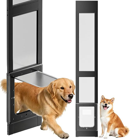 Dog Door for Sliding Glass Door with Magnetic Plastic Flat, Sliding Door Pet Doggie Door Insert with Lock, Adjustable Height No-Cut Required Doggy Door Access Renters, Apartments, Patio (Black, M)