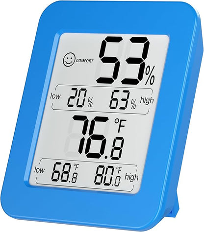 Digital Hygrometer with Max and Min Records 10s Fast Refresh Accurate Hygrometer Room Thermometer Indoor for Home, Bedroom, Baby Room, Office, Greenhouse, Cellar (Blue)