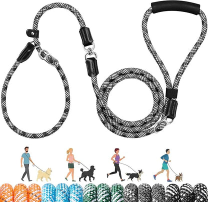 SlowTon Slip Lead for Dogs - Hands Free No Tangle Adjustable 5-7 FT 1/2” Rope, Heavy Duty Nylon Leash for Large Medium Dogs that Pull, No Pull Training Slip Leashes, 20-120lb, Black