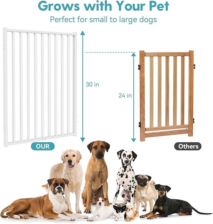 No Pawblems Free Standing Dog Gate, 30" Tall Foldable Dog Fence for Indoor, Up to 52 Inch Extra Wide Puppy Gate Extension for Stairs, Hallways, Doorways, Deck, Yard (White, 2 Panels)
