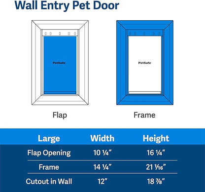 PetSafe Wall Entry Pet Door - Rust-Free Telescoping Frame - Easy Install for Interior & Exterior Walls 4 3/4" - 7" Thick - Large - for Pets Up to 100 Lb