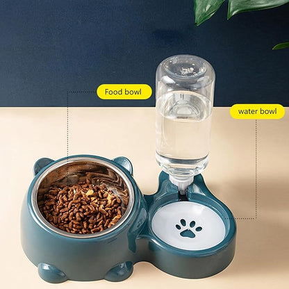 Elevated Pet Feeders with Removable Stainless Steel Bowl and Automatic Water Dispenser and Dogs