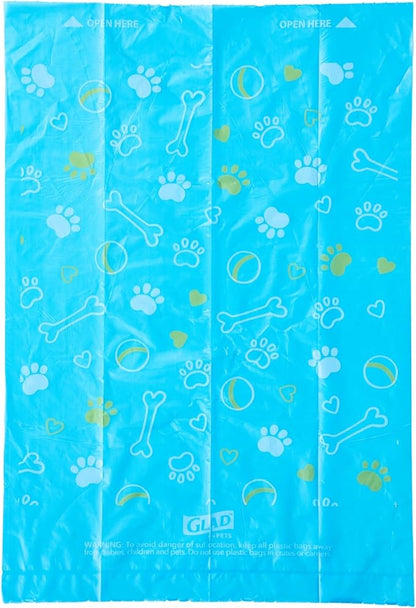 Glad for Pets Scented Waste Bags, Tear Resistant Pet Poop Pick-up Bags with Leak Protection, Lemon Scent, Multicolor Designs, 6 rolls, 90 bags total
