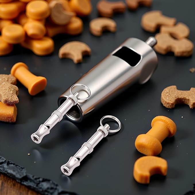 2Pcs Silver Adjustable Ultrasonic Dog Whistle, Portable Whistle Pet Whistle Supersonic Whistle Dog Whistles for Pet Training, Training and Behavior Aids, Dog Whistle Training
