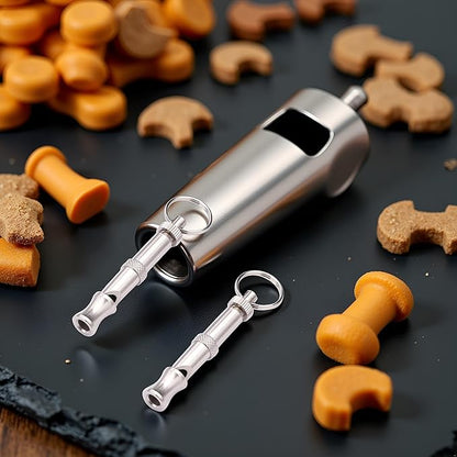 2Pcs Silver Adjustable Ultrasonic Dog Whistle, Portable Whistle Pet Whistle Supersonic Whistle Dog Whistles for Pet Training, Training and Behavior Aids, Dog Whistle Training