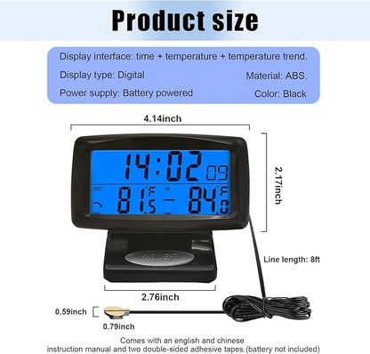 KVAEY Car Digital Thermometer Clock, Dashboard Luminous Thermometer Date Clock with LCD Backlight Display, Vehicle Indoor Outdoor Multifunctional 2 in 1 Dual Fahrenheit Date Clock