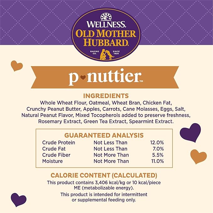 Wellness Old Mother Hubbard Classic P-Nuttier Dog Biscuits, Natural Training Treats, Peanut Butter Flavor, Mini Size, 5 oz Bag