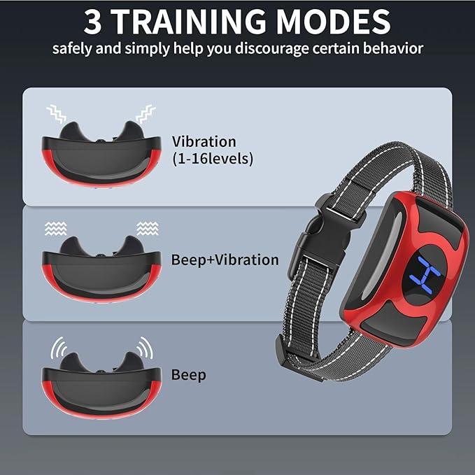 2 Pack No Shock Vibration Bark Collar for Large & Medium Dogs - Safe & Humane Dog Bark Collar with Beep & Vibration, 3 Adjustable Sensitivity Levels, 100% IPX7 Waterproof Dog Training Collar