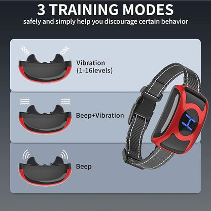 2 Pack No Shock Vibration Bark Collar for Large & Medium Dogs - Safe & Humane Dog Bark Collar with Beep & Vibration, 3 Adjustable Sensitivity Levels, 100% IPX7 Waterproof Dog Training Collar