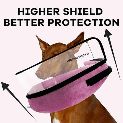 Inflatable Dog Cone Collar-Enhanced Anti-Licking Protective Cone with Adjustable Strap-Soft Dog Donut Collar Recovery Cone for Pets After Surgery(Pink, L)