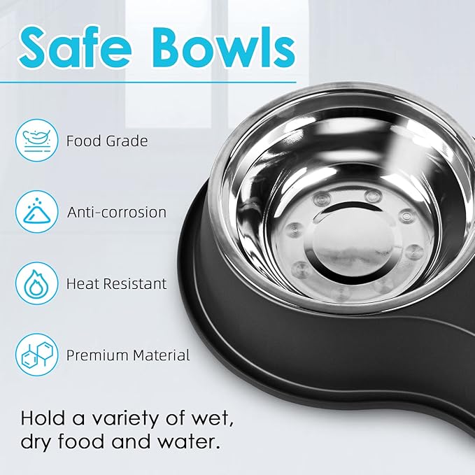 Epetslove Dog Bowls Large Double Dog Water and Food Bowls Stainless Steel Bowls with Non-Slip Resin Station, Pet Feeder Bowls Food Dish for Small Medium Large Dogs Cats