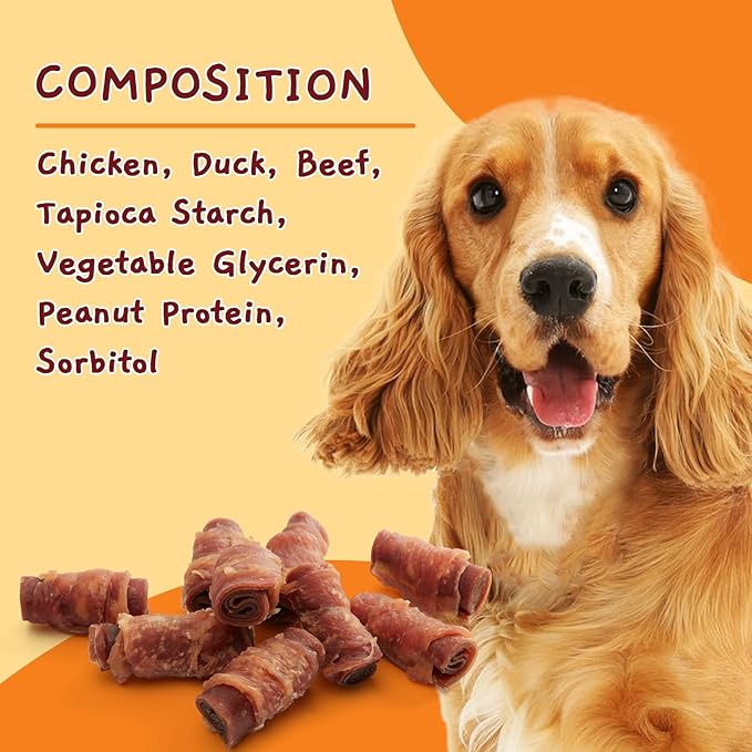 Jungle Calling Triple Flavor Rolls Dog Treats, Made with Real Chicken Duck Beef Meat, Rawhide Free Dogs Snacks,Healthy, Easily Digestible, and High Protein Treat, 10.6 oz