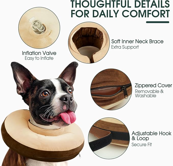 Kuoser Inflatable Dog Cone Collar, Soft Dogs Cone Alternative After Surgery, Dog Donut Collar to Stop Licking, Inflatable Puppy Cone Neck Pillow, Comfortable E-Collar for Small Medium Large Dogs, XL