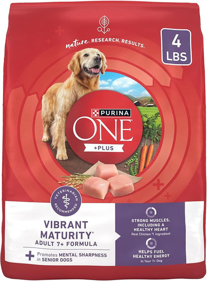 Purina ONE High Protein Dry Senior Dog Food Plus Vibrant Maturity Adult 7 Plus Formula - (Pack of 4) 4 lb. Bags