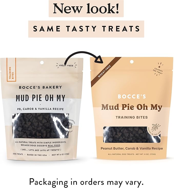 Bocce's Bakery Mud Pie Oh My Training Treats for Dogs,Wheat-Free Dog Treats,Made with Real Ingredients,Baked in The USA,All-Natural&Low Calorie Training Bites,PB,Carob,&Vanilla Recipe,6 oz,(Pack of 2)