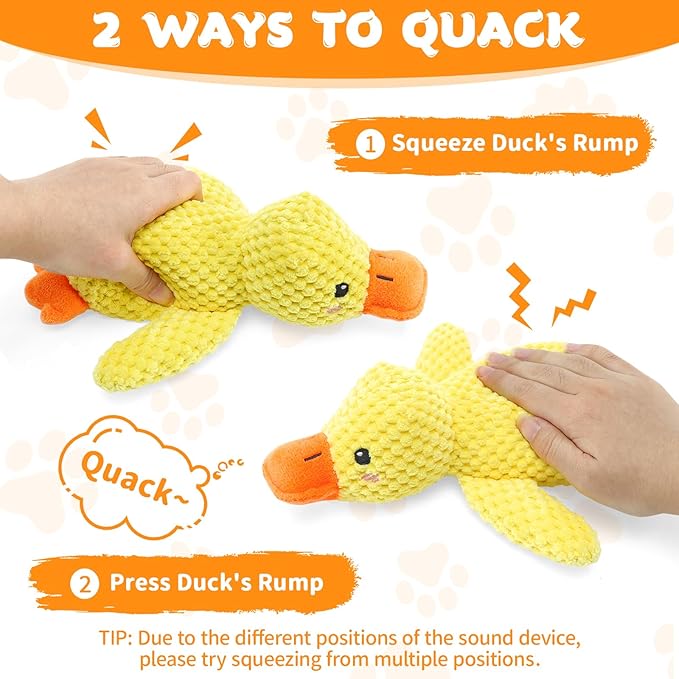 Calming Duck Toy for Dogs, 2026 New Interactive Crinkle Toy with Quack Sound for Dogs Teeth, Soft Stuffed Plush Mellow Calming Duck Pillow for Puppy Keep Busy -Yellow, 9.8"x8.6"(S)
