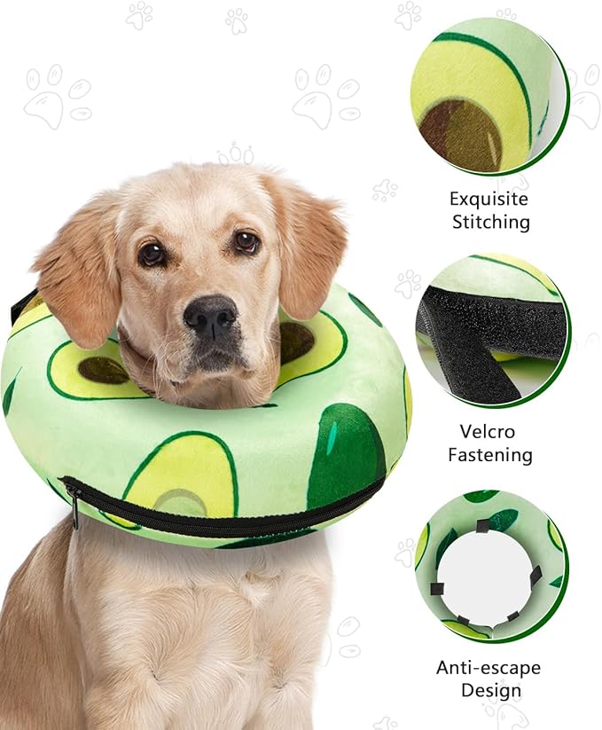 MIDOG Inflatable Dog Cone Alternative for After Surgery - Soft Protective Donut Collar Prevents Licking, Comfortable Recovery E-Collar Alternative for Small Medium Large Dogs (Avocado,L)