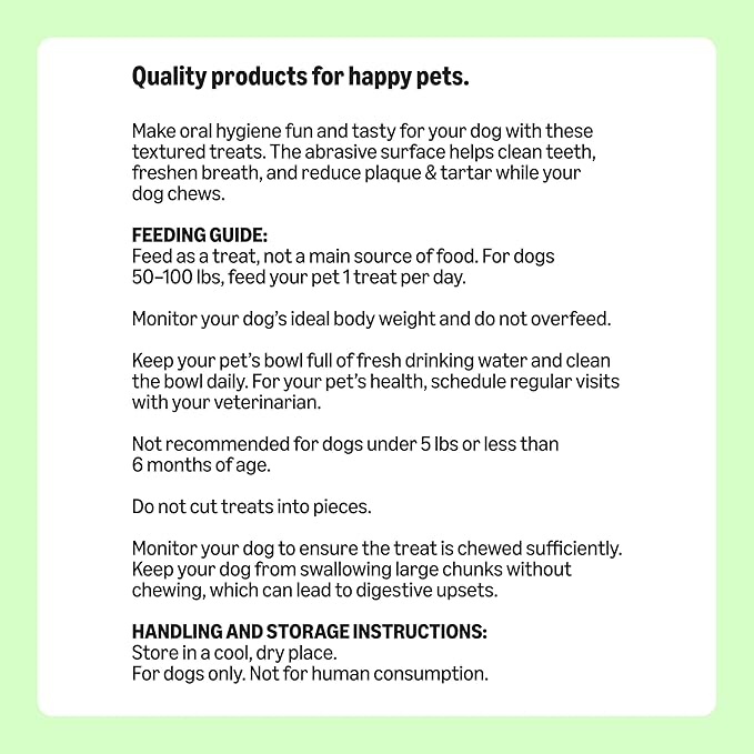 Amazon Basics Dental Dog Treats to Help Clean Teeth & Freshen Breath for Large Dogs, Unflavored, Per Pack: 24 Count, 2.25 pounds (Previously Wag)