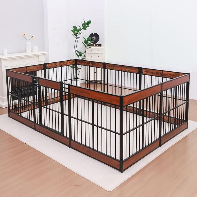 Dog Playpen, 31.5" Height Dog Pen Indoor, Heavy Duty, Safe and Sturdy, Furniture Style Puppy Pen (12 Panels (31.5" High), Rustic Brown)